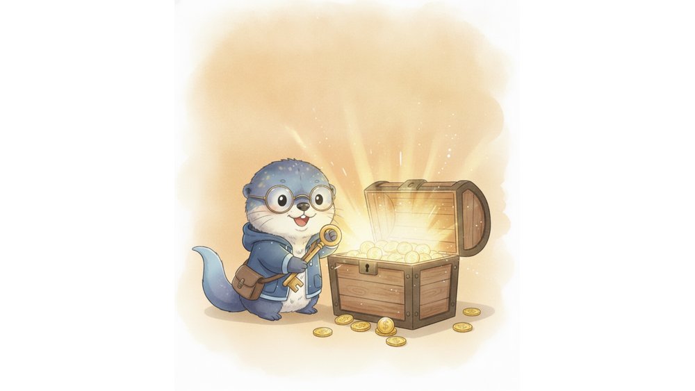 金色の鍵で宝箱を開けて光があふれるアメイロ